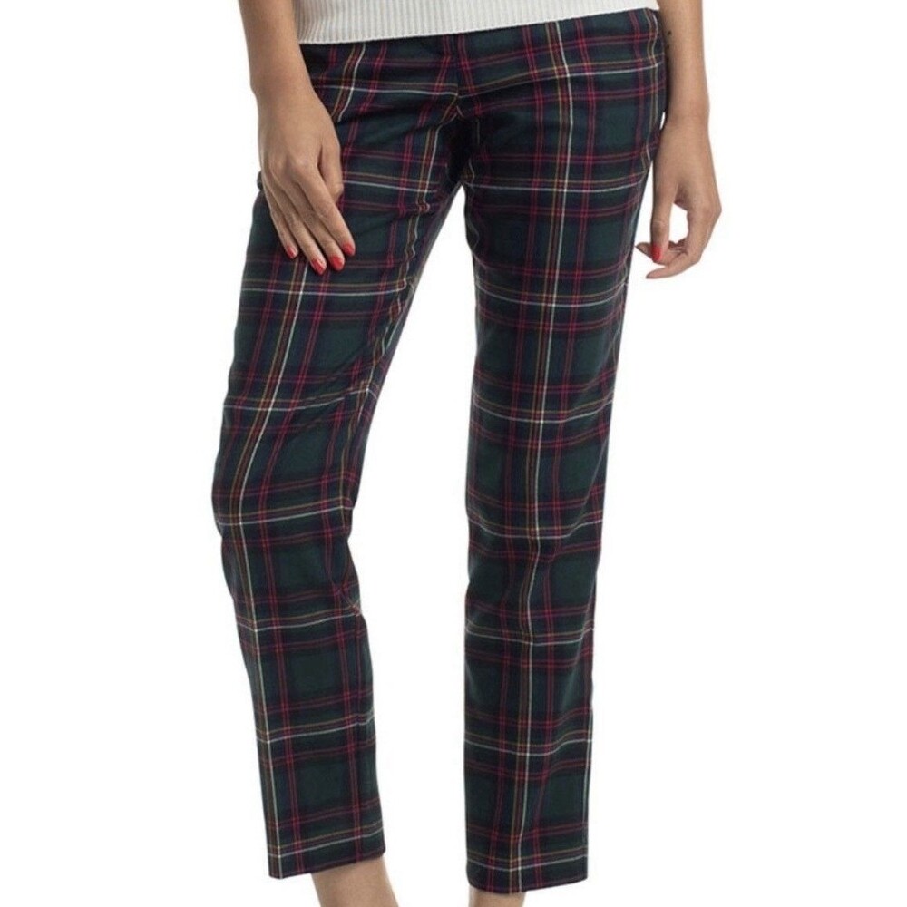 Trina Turk Plaid Tartan Pants Women’s Size 8 Green Red Tailored Trousers